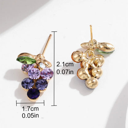 1 Pair Sweet Pastoral Grape Inlay Alloy Rhinestones 18K Gold Plated Drop Earrings