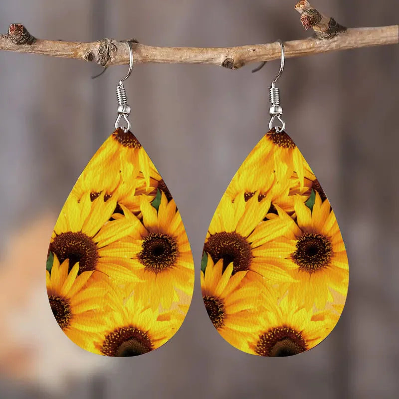 1 Pair Sweet Pastoral Sunflower Pu Leather Ear Hook