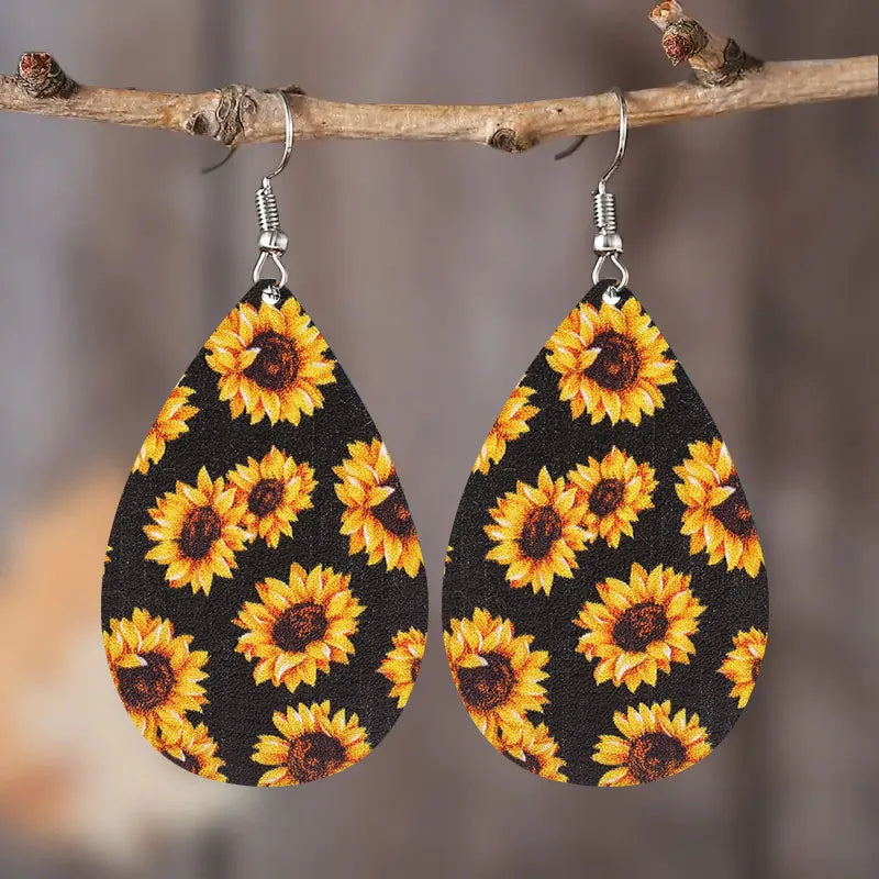 1 Pair Sweet Pastoral Sunflower Pu Leather Ear Hook