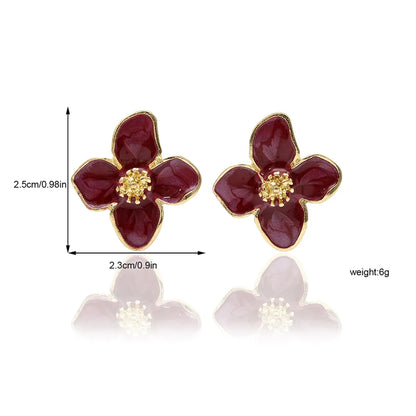 1 Pair Sweet Petal Enamel Three-dimensional Alloy Ear Studs