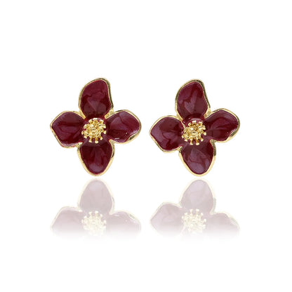 1 Pair Sweet Petal Enamel Three-dimensional Alloy Ear Studs