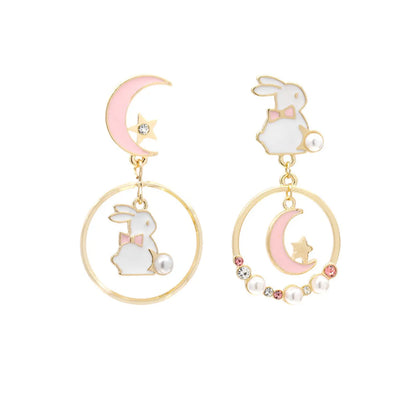 1 Pair Sweet Rabbit Animal Enamel Inlay Alloy Artificial Pearls Rhinestones Drop Earrings