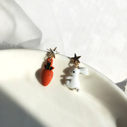 1 Pair Sweet Rabbit Carrot Stoving Varnish Alloy Drop Earrings