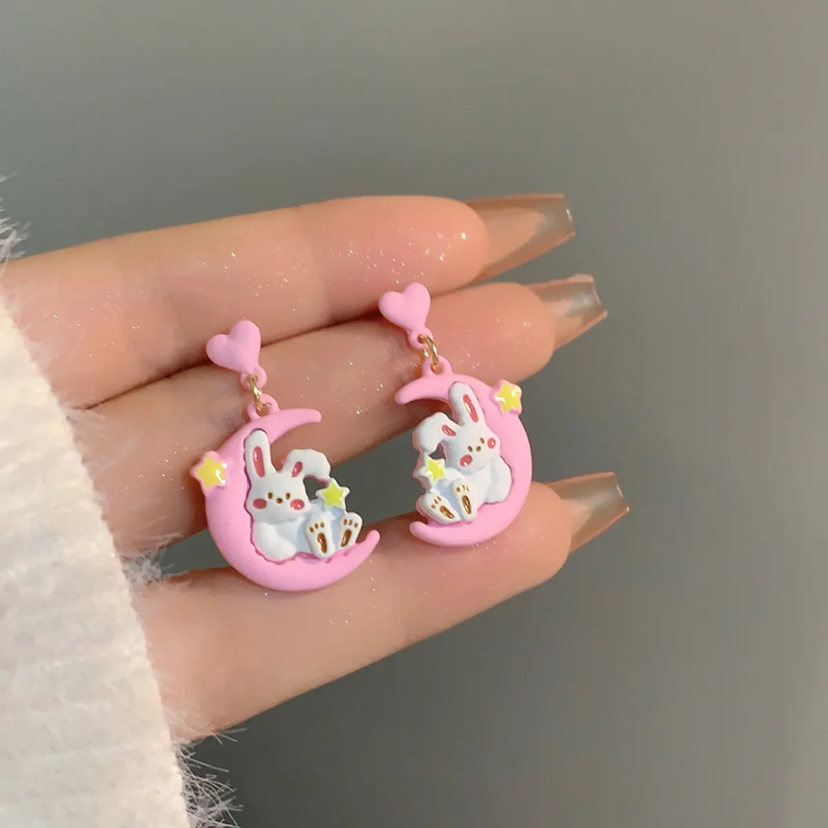 1 Pair Sweet Rabbit Moon Enamel Stoving Varnish Plating Alloy Drop Earrings