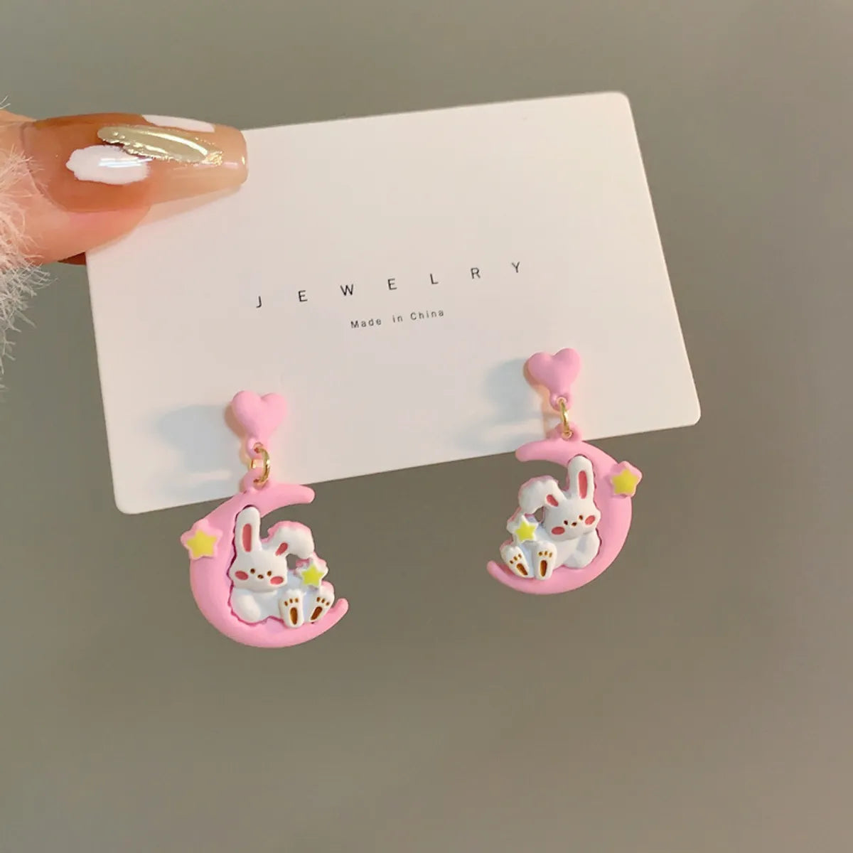 1 Pair Sweet Rabbit Moon Enamel Stoving Varnish Plating Alloy Drop Earrings