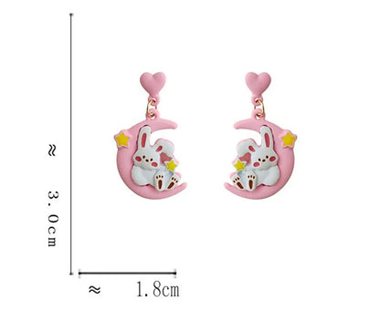 1 Pair Sweet Rabbit Moon Enamel Stoving Varnish Plating Alloy Drop Earrings