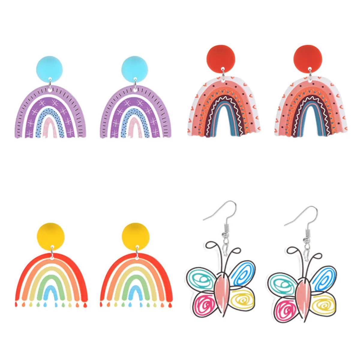 1 Pair Sweet Rainbow Flower Arylic Women's Drop Earrings