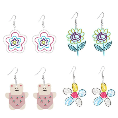 1 Pair Sweet Rainbow Flower Arylic Women's Drop Earrings