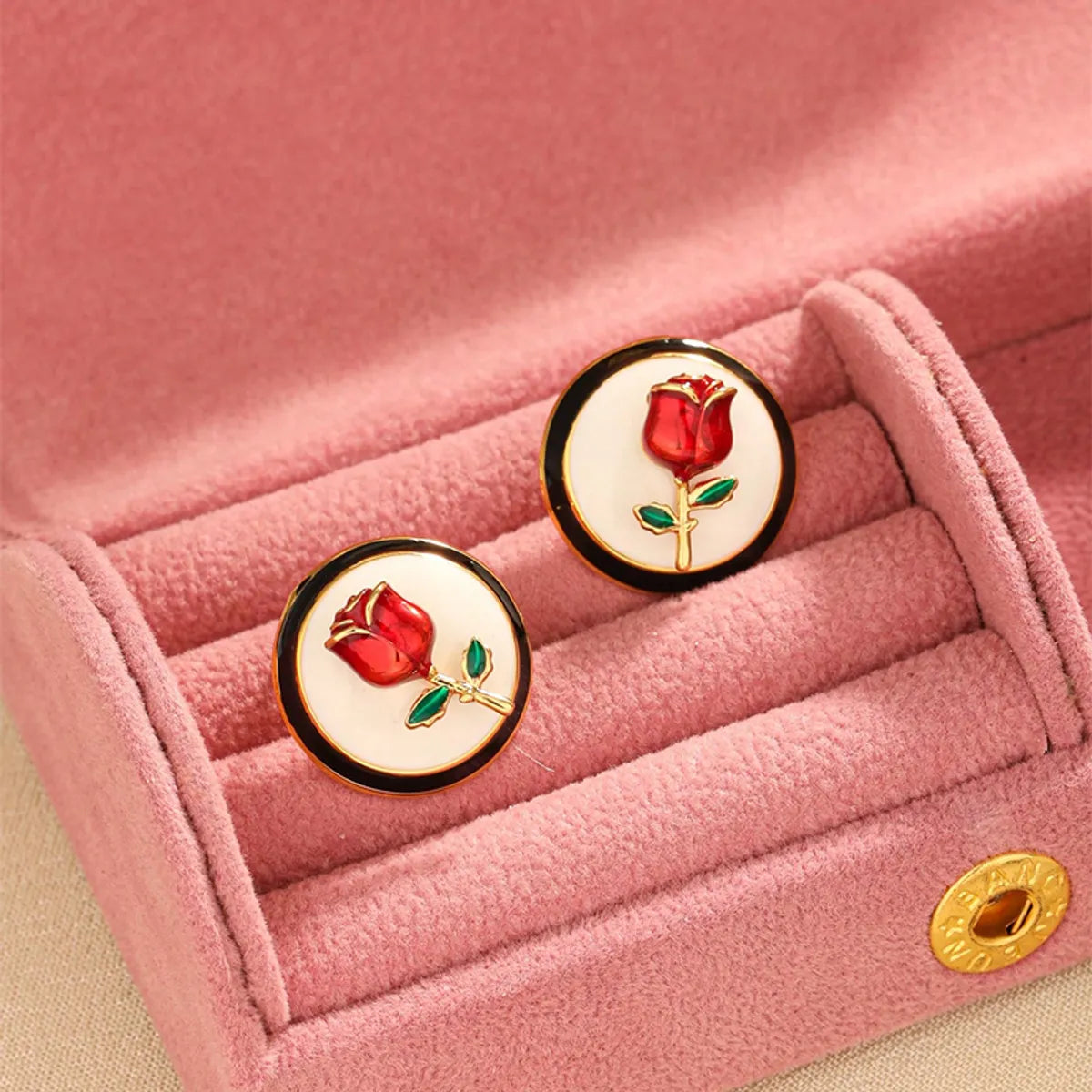 1 Pair Sweet Rose Enamel Copper Ear Studs