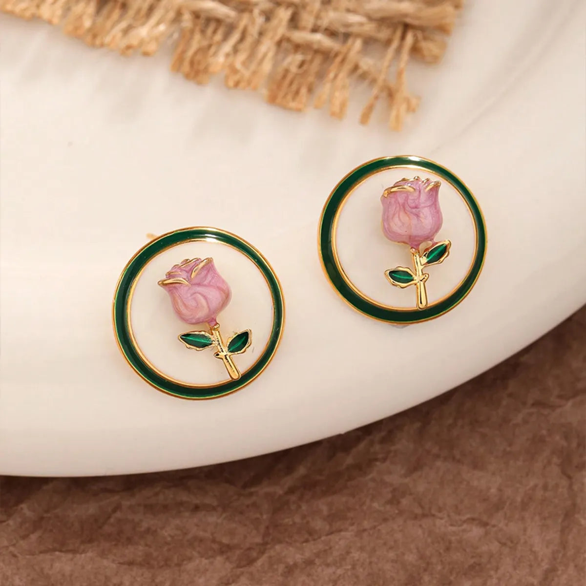 1 Pair Sweet Rose Enamel Copper Ear Studs