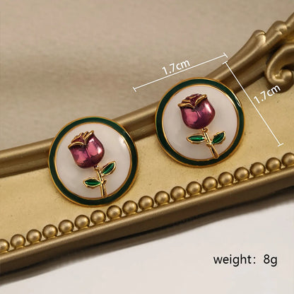 1 Pair Sweet Rose Enamel Copper Ear Studs