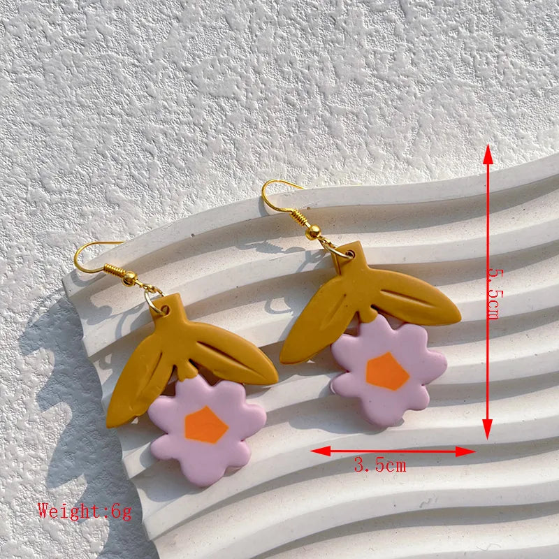 1 Pair Sweet Rose Flower Handmade Plating Soft Clay 14k Gold Plated Drop Earrings