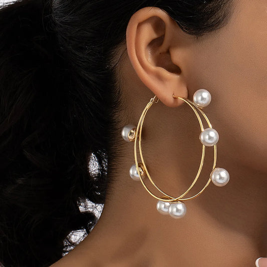 1 Pair Sweet Round Plating Inlay Alloy Pearl 14k Gold Plated Hoop Earrings