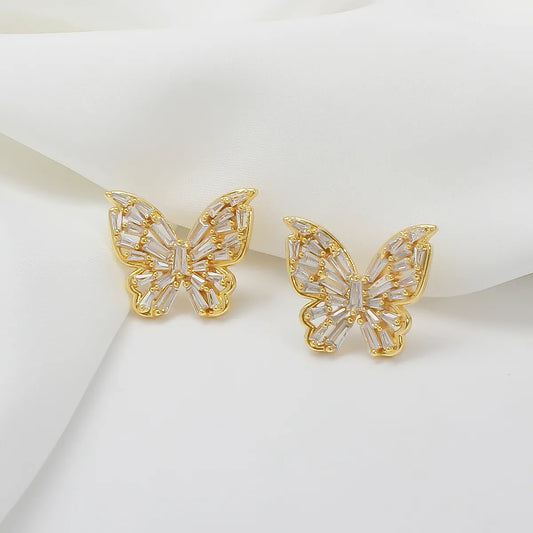 1 Pair Sweet Shiny Butterfly Inlay Copper Zircon Ear Studs