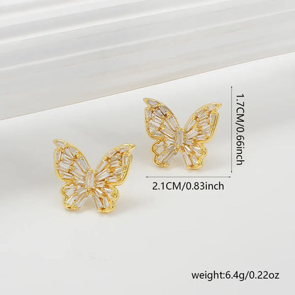 1 Pair Sweet Shiny Butterfly Inlay Copper Zircon Ear Studs