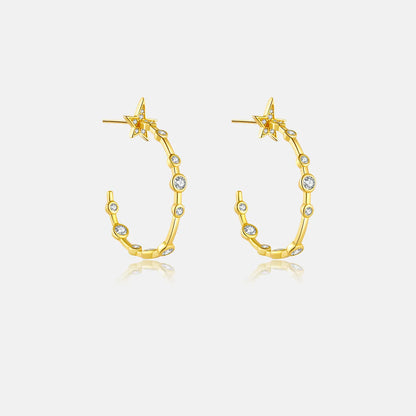 1 Pair Sweet Shiny C Shape Star Plating Inlay Sterling Silver Zircon 18K Gold Plated Ear Studs