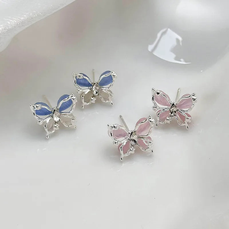 1 Pair Sweet Shiny Color Block Inlay Copper Zircon Ear Studs