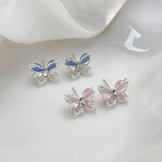 1 Pair Sweet Shiny Color Block Inlay Copper Zircon Ear Studs