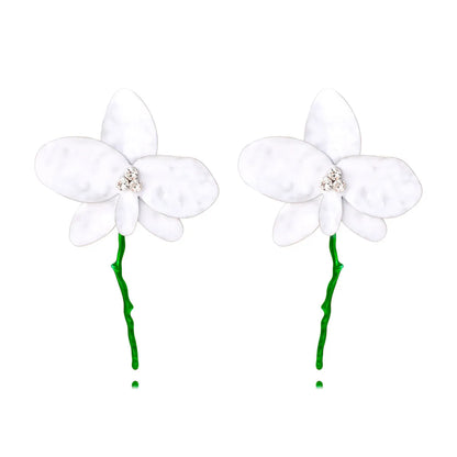 1 Pair Sweet Shiny Flower Enamel Inlay Iron Rhinestones Ear Studs