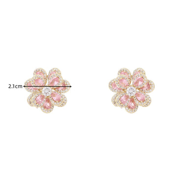 1 Pair Sweet Shiny Flower Layered Plating Inlay Copper Zircon White Gold Plated Gold Plated Ear Studs