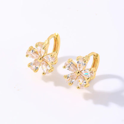 1 Pair Sweet Shiny Flower Plating Inlay Copper Zircon Gold Plated Earrings