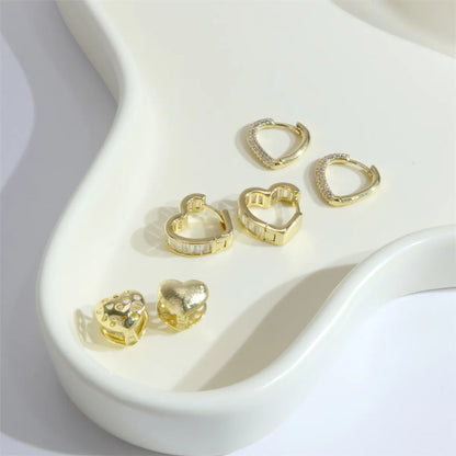 1 Pair Sweet Shiny Heart Shape Copper Plating Inlay Zircon Gold Plated Earrings