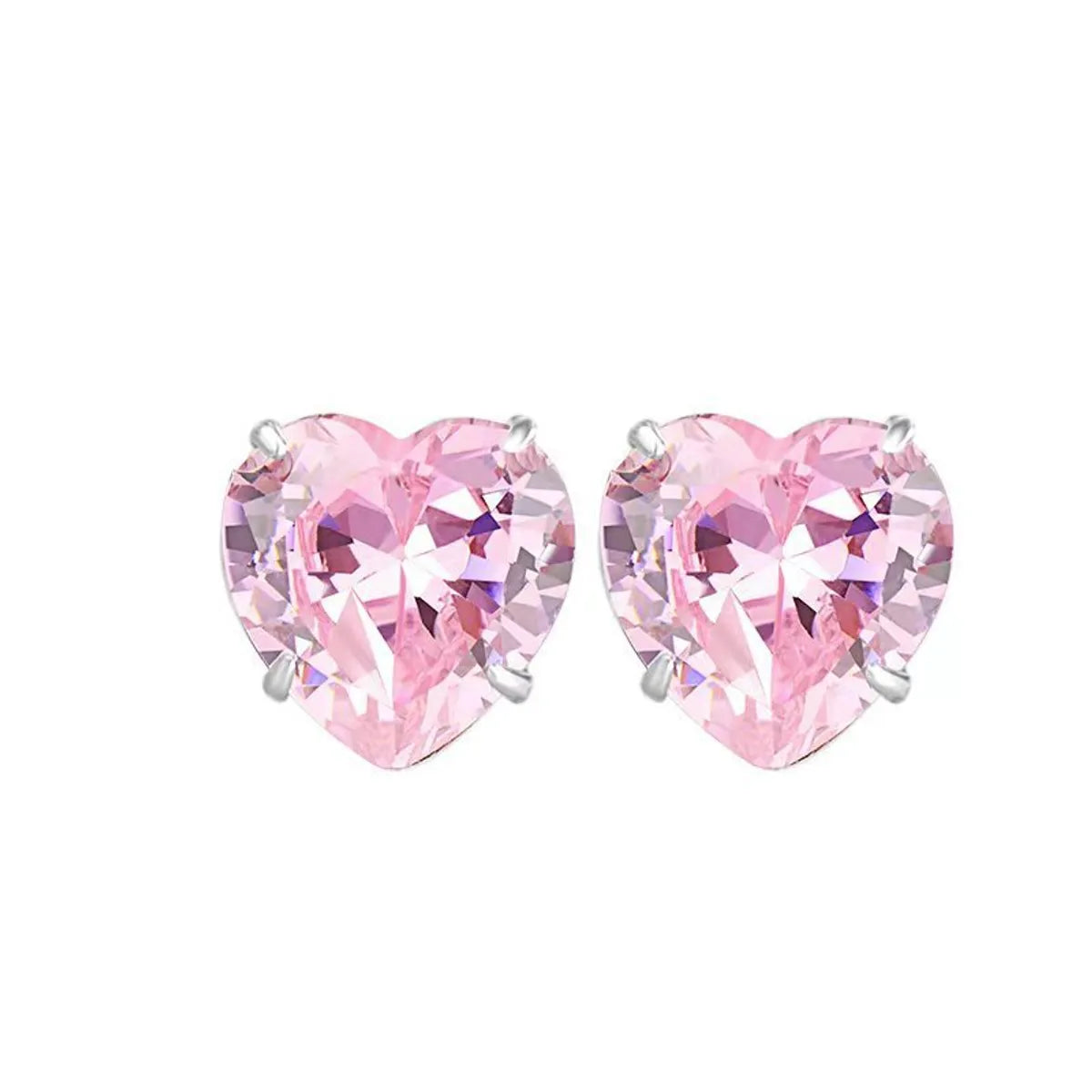 1 Pair Sweet Shiny Heart Shape Inlay Sterling Silver Zircon Ear Studs