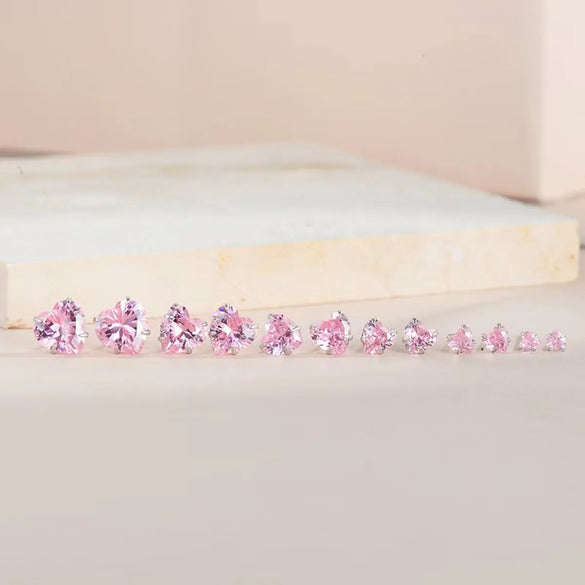 1 Pair Sweet Shiny Heart Shape Inlay Sterling Silver Zircon Ear Studs