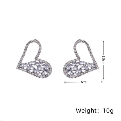 1 Pair Sweet Shiny Heart Shape Plating Hollow Out Inlay Alloy Rhinestones Ear Studs