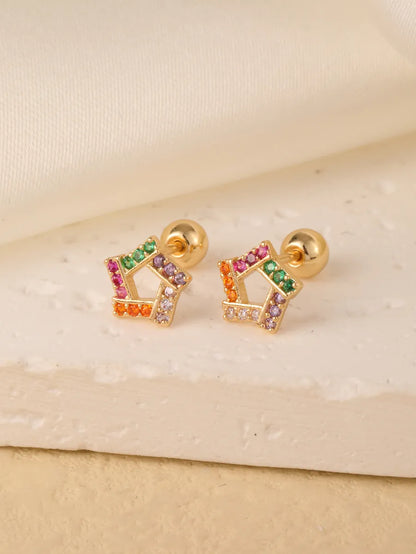 1 Pair Sweet Shiny Star Flower Bow Knot Plating Diamond Copper Zircon Gold Plated Ear Studs