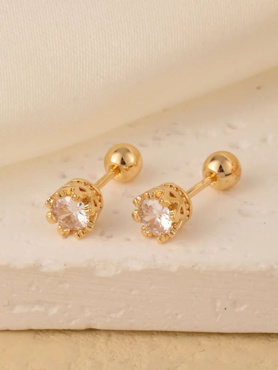 1 Pair Sweet Shiny Star Flower Bow Knot Plating Diamond Copper Zircon Gold Plated Ear Studs