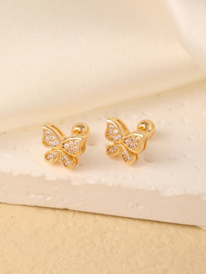 1 Pair Sweet Shiny Star Flower Bow Knot Plating Diamond Copper Zircon Gold Plated Ear Studs