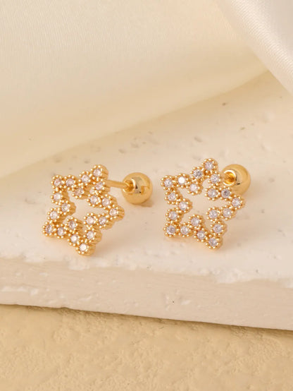 1 Pair Sweet Shiny Star Flower Bow Knot Plating Diamond Copper Zircon Gold Plated Ear Studs