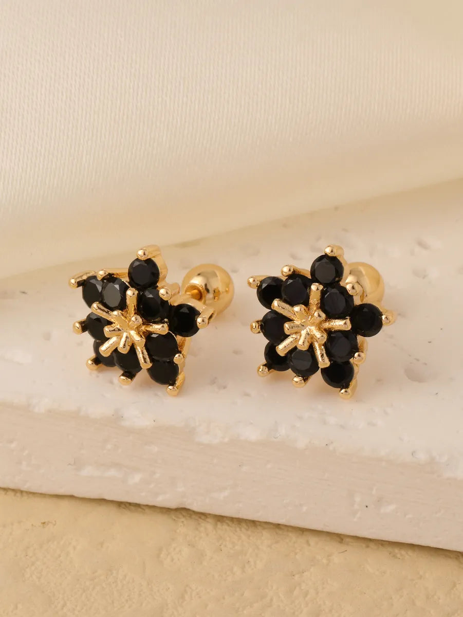 1 Pair Sweet Shiny Star Flower Bow Knot Plating Diamond Copper Zircon Gold Plated Ear Studs