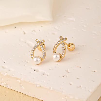 1 Pair Sweet Shiny Star Flower Bow Knot Plating Diamond Copper Zircon Gold Plated Ear Studs