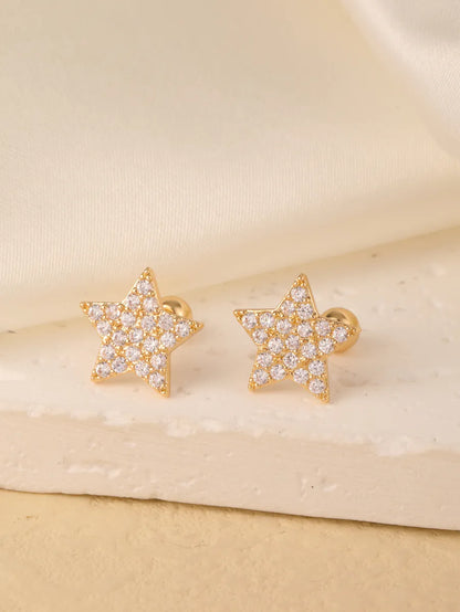 1 Pair Sweet Shiny Star Flower Bow Knot Plating Diamond Copper Zircon Gold Plated Ear Studs