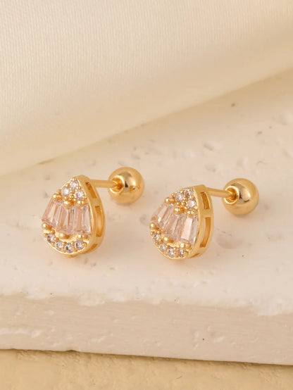 1 Pair Sweet Shiny Star Flower Bow Knot Plating Diamond Copper Zircon Gold Plated Ear Studs