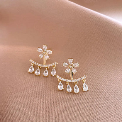 1 Pair Sweet Shiny Water Droplets Flower Inlay Alloy Artificial Rhinestones Drop Earrings