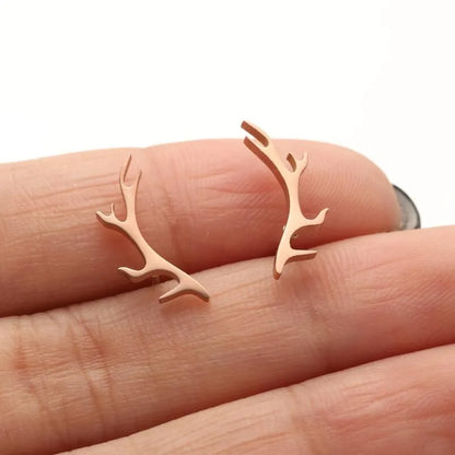 1 Pair Sweet Simple Style Antlers Plating 304 Stainless Steel 18K Gold Plated Ear Studs