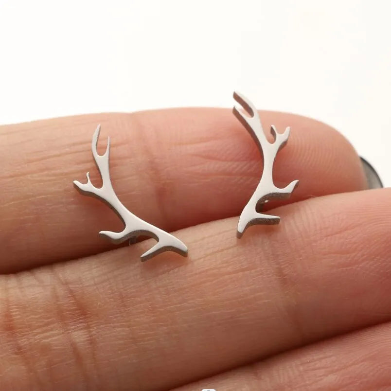 1 Pair Sweet Simple Style Antlers Plating 304 Stainless Steel 18K Gold Plated Ear Studs