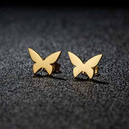 1 Pair Sweet Simple Style Artistic Heart Shape Butterfly Polishing 304 Stainless Steel 18K Gold Plated Ear Studs