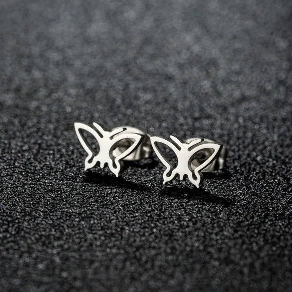 1 Pair Sweet Simple Style Artistic Heart Shape Butterfly Polishing 304 Stainless Steel 18K Gold Plated Ear Studs