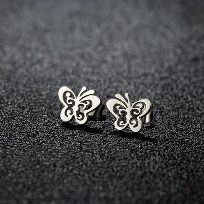 1 Pair Sweet Simple Style Artistic Heart Shape Butterfly Polishing 304 Stainless Steel 18K Gold Plated Ear Studs