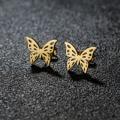 1 Pair Sweet Simple Style Artistic Heart Shape Butterfly Polishing 304 Stainless Steel 18K Gold Plated Ear Studs