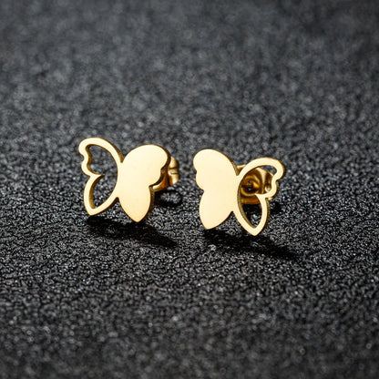 1 Pair Sweet Simple Style Artistic Heart Shape Butterfly Polishing 304 Stainless Steel 18K Gold Plated Ear Studs