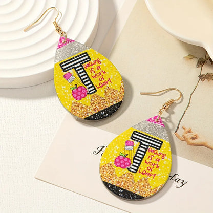 1 Pair Sweet Simple Style Artistic Letter Water Droplets Pencil Arylic Drop Earrings Ear Studs