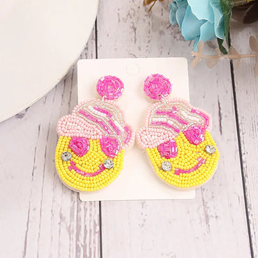 1 Pair Sweet Simple Style Artistic Smile Face Beaded Inlay Cloth Seed Bead Zircon Drop Earrings