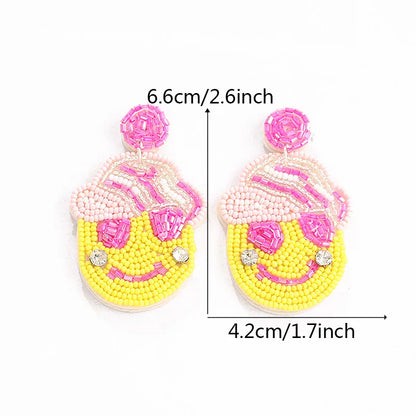 1 Pair Sweet Simple Style Artistic Smile Face Beaded Inlay Cloth Seed Bead Zircon Drop Earrings