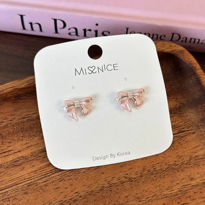 1 Pair Sweet Simple Style Bow Knot Inlay Alloy Zircon Ear Studs