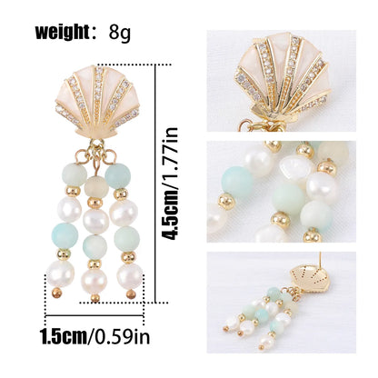 1 Pair Sweet Simple Style Butterfly Bow Knot Shell Beaded Tassel Inlay Natural Stone Copper Rhinestones Drop Earrings